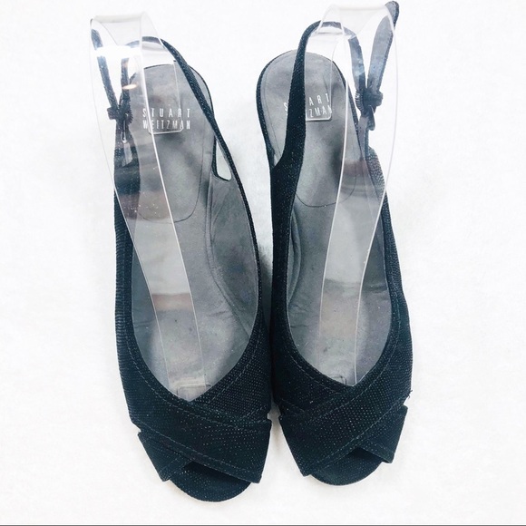Stuart Weitzman 🔥SALE🔥 black peep toe wedge sandals sz 8 - Picture 4 of 14